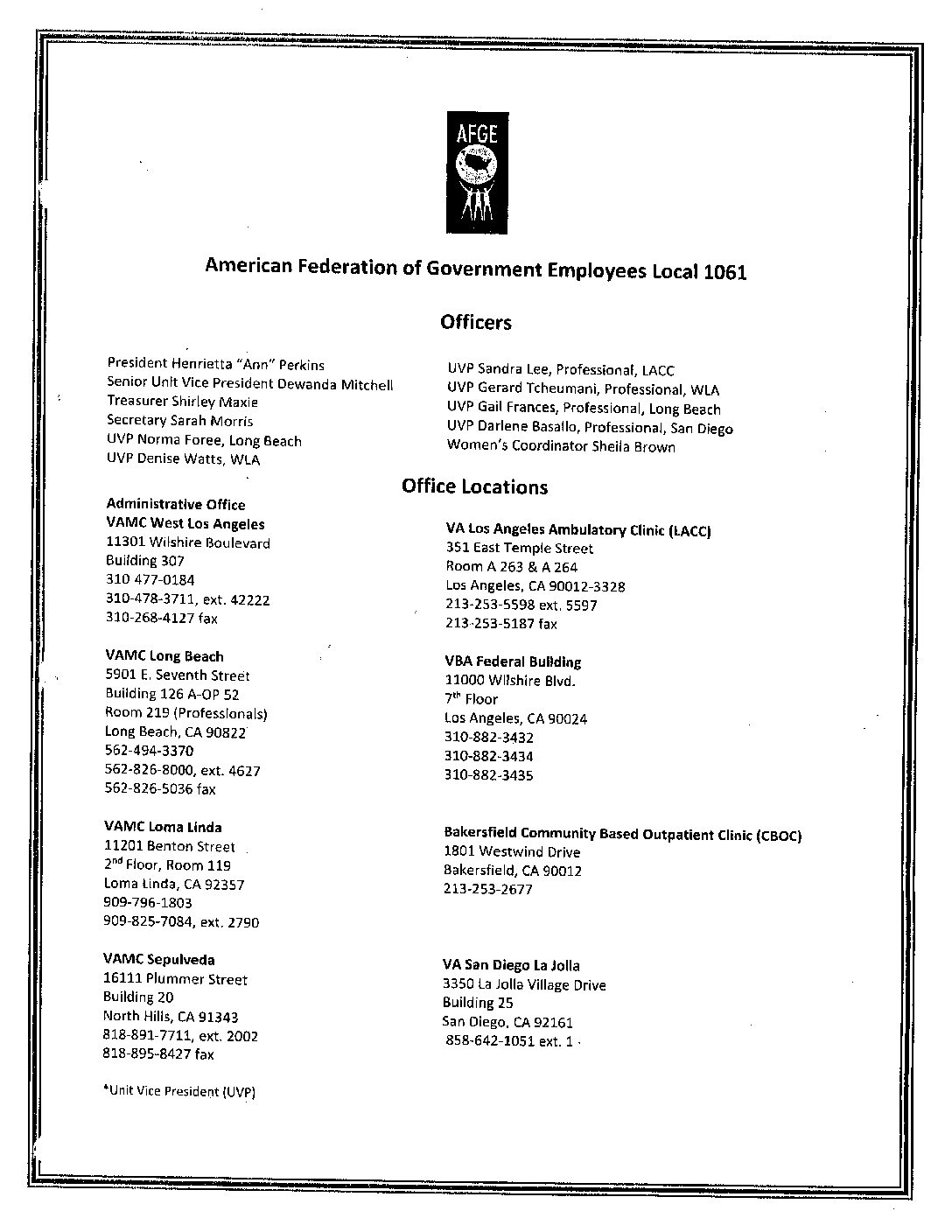 Complete Officers List & Phone # GLA
